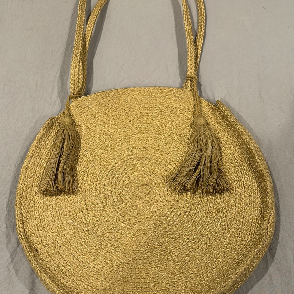 Elegant Tan Woven Round Bag